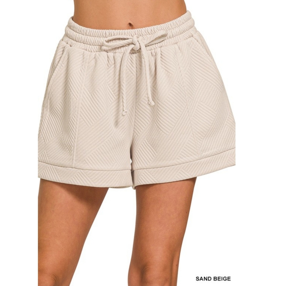 New Zenana Sand Beige Jacquard Textured Shorts